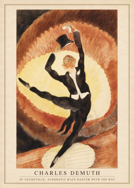 Charles Demuth In Vaudeville, Acrobatic Male Dancer with Top Hat No4 - Plakát