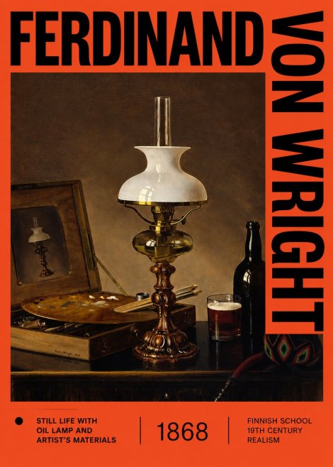 Ferdinand von Wright Still Life with Oil Lamp and Artist's Materials No2 - Plakát