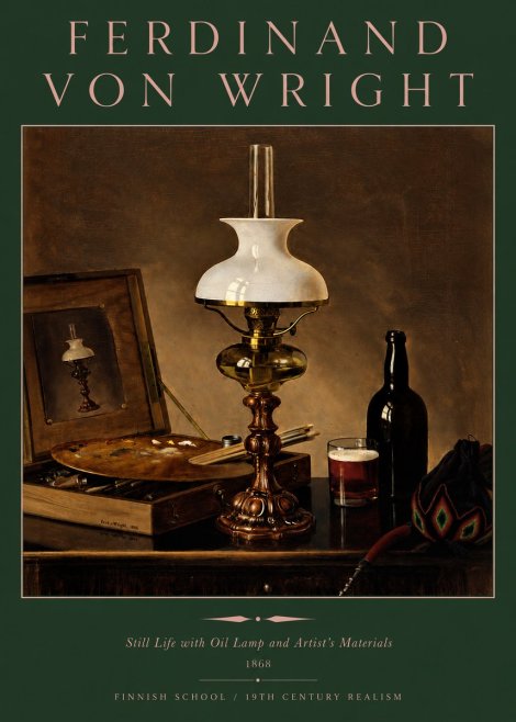 Ferdinand von Wright Still Life with Oil Lamp and Artist's Materials No3 - Plakát