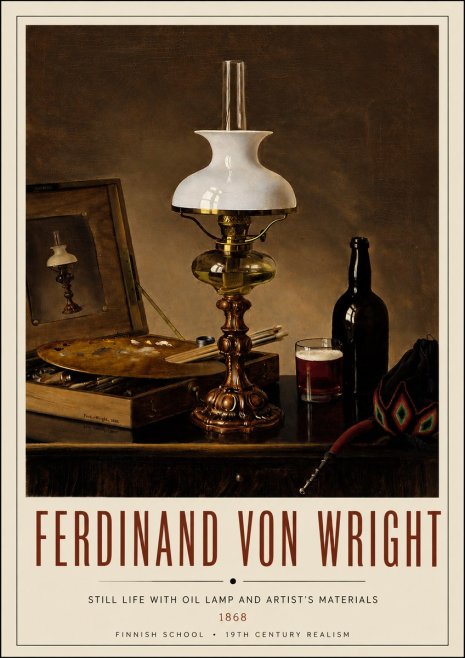 Ferdinand von Wright Still Life with Oil Lamp and Artist's Materials No4 - Plakát