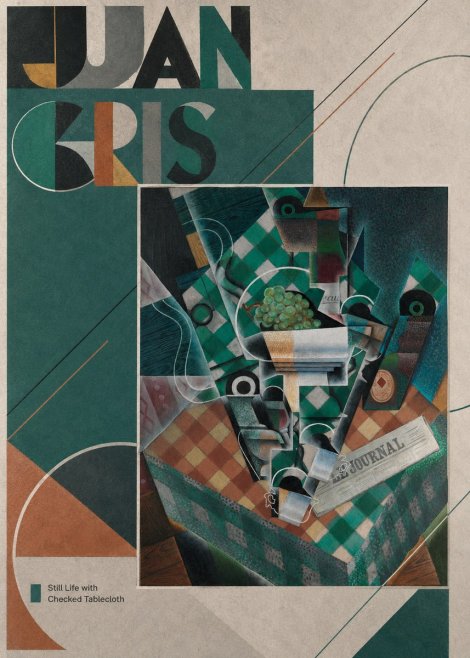 Juan Gris Still Life with Checked Tablecloth No3 - Plakát
