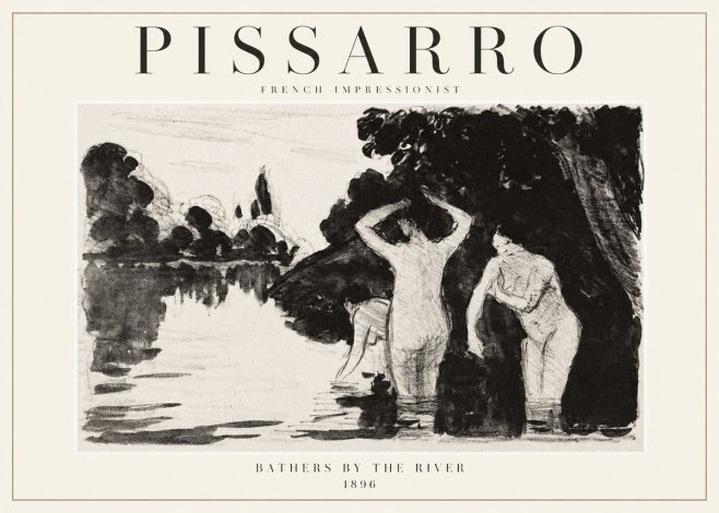 Pissarro Bathers by the River No1 - Plakát