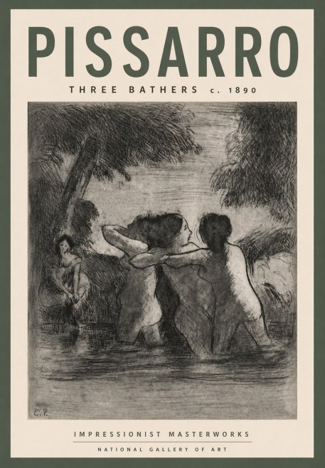 Pissarro Three Bathers No3 - Plakát