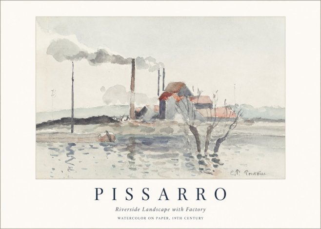 Pissarro Riverside Landscape with Factory No1 - Plakát