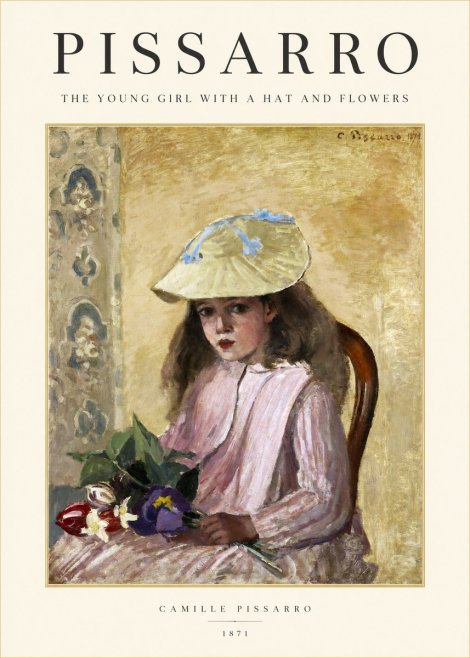 Pissarro The Young Girl with a Hat and Flowers No1 - Plakát