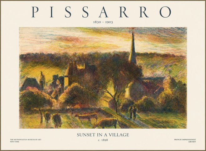 Pissarro Sunset in a Village No1 - Plakát
