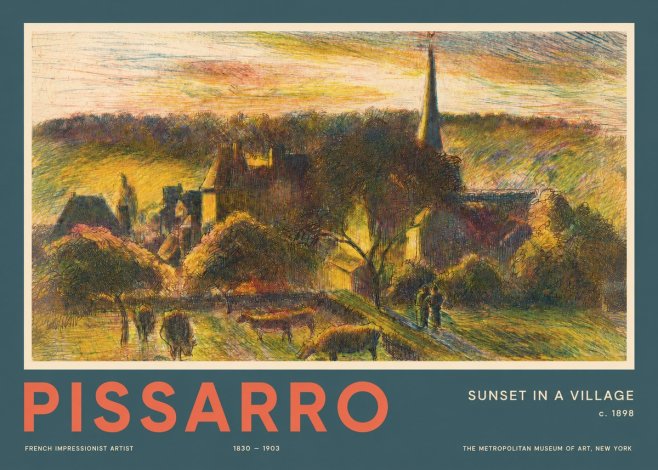 Pissarro Sunset in a Village No2 - Plakát