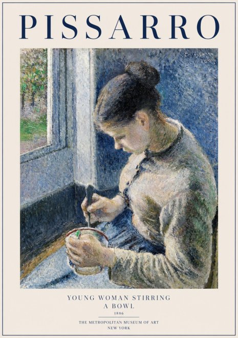 Pissarro Young Woman Stirring a Bowl No1 - Plakát
