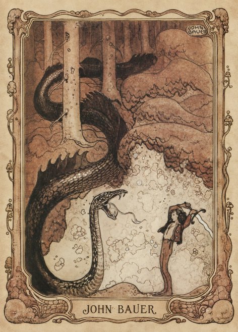 John Bauer The Boy and the Serpent No1 - Plakát