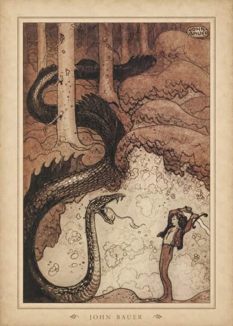 John Bauer The Boy and the Serpent No4 - Plakát