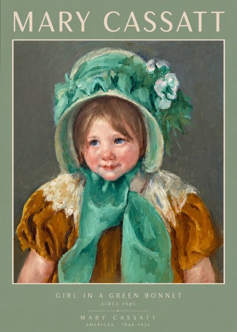 Mary Cassatt Girl in a Green Bonnet No2 - Plakát