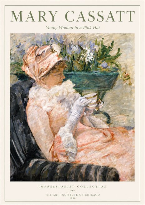 Mary Cassatt Young Woman in a Pink Hat No3 - Plakát