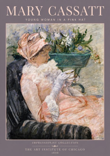 Mary Cassatt Young Woman in a Pink Hat No5 - Plakát