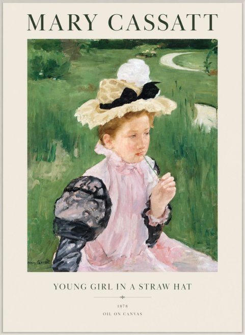 Mary Cassatt Young Girl in a Straw Hat No1 - Plakát