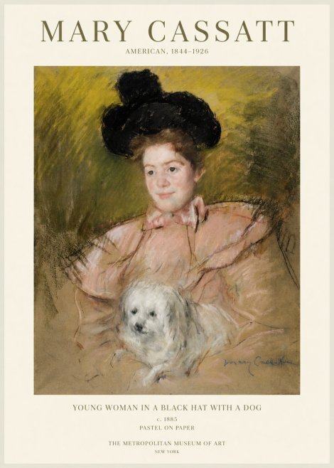 Mary Cassatt Young Woman in a Black Hat with a Dog No1 - Plakát