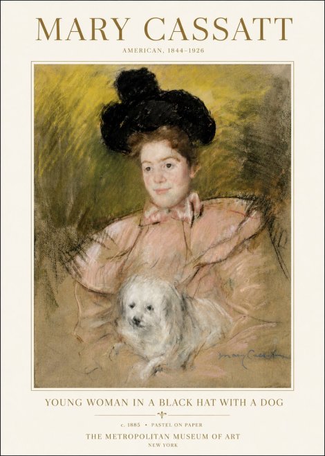 Mary Cassatt Young Woman in a Black Hat with a Dog No3 - Plakát