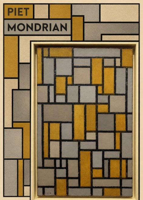 Piet Mondrian Composition in Grey and Yellow No5 - Plakát