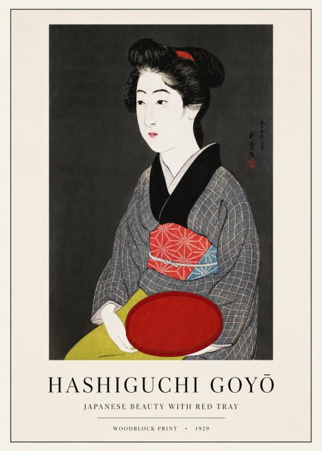 Hashiguchi Goyō Japanese Beauty with Red Tray No1 - Plakát