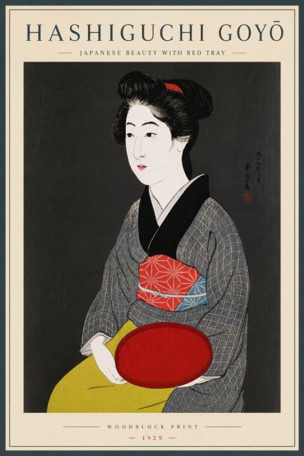 Hashiguchi Goyō Japanese Beauty with Red Tray No6 - Plakát