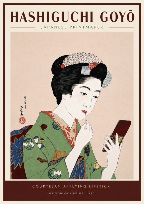 Hashiguchi Goyō Courtesan Applying Lipstick No5 - Plakát