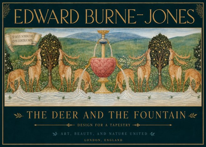 Edward Burne-Jones The Deer and the Fountain No3 - Plakát