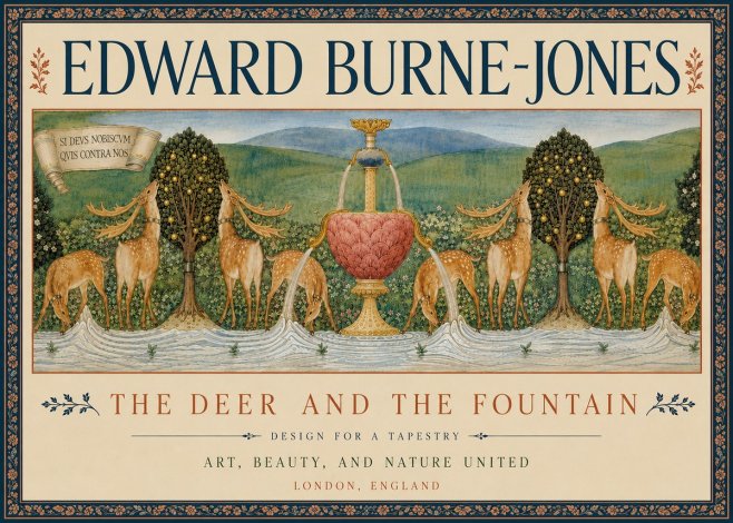 Edward Burne-Jones The Deer and the Fountain No6 - Plakát