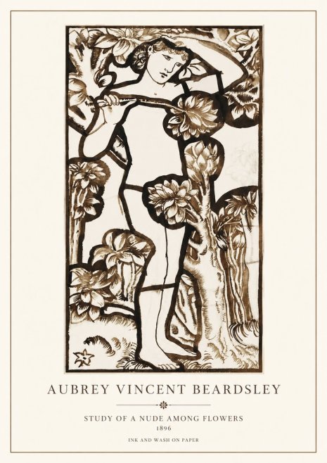 Aubrey Beardsley Study of a Nude Among Flowers No1 - Plakát