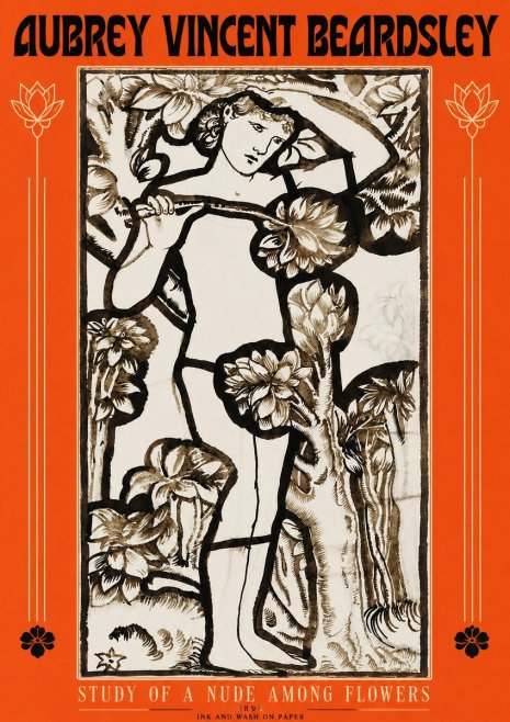 Aubrey Beardsley Study of a Nude Among Flowers No3 - Plakát