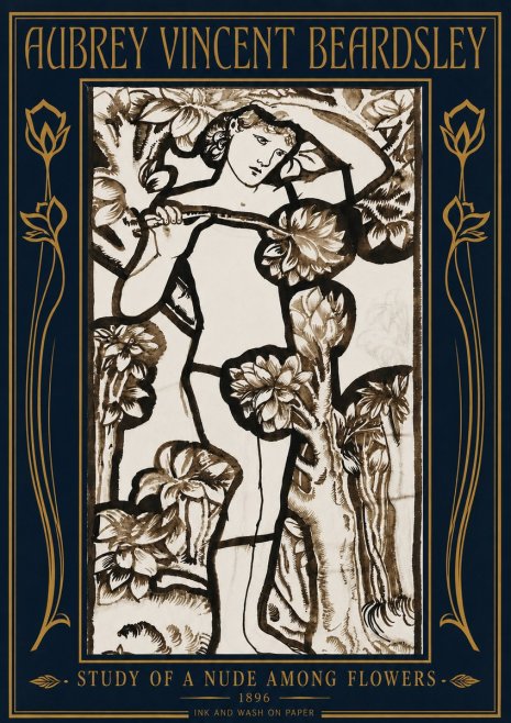 Aubrey Beardsley Study of a Nude Among Flowers No4 - Plakát