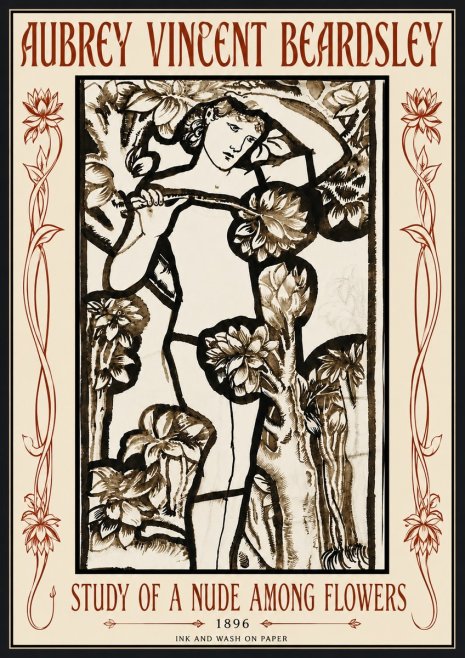 Aubrey Beardsley Study of a Nude Among Flowers No6 - Plakát