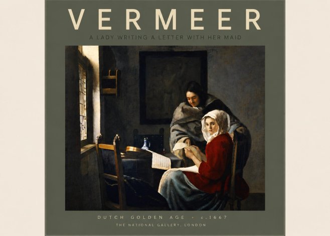 Vermeer A Lady Writing a Letter with Her Maid I No5 - Plakát