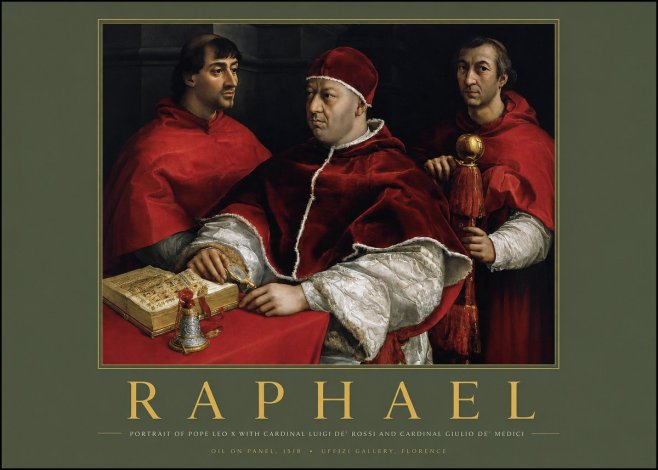 Raphael Portrait of Pope Leo X with Cardinal Luigi De' Rossi and Cardinal Giulio De' Medici No2 - Plakát