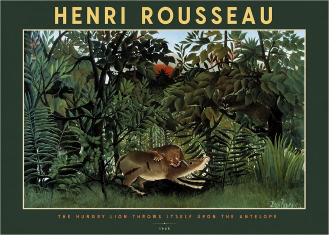 Rousseau The Hungry Lion Throws Itself Upon the Antelope No2 - Plakát