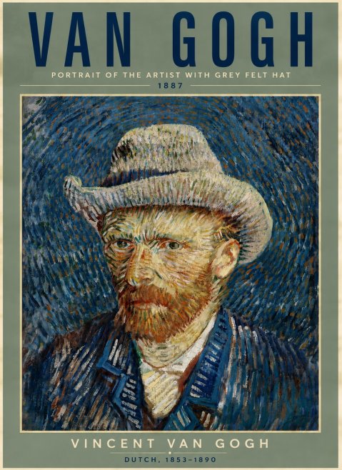 Van Gogh Portrait of the Artist with Grey Felt Hat No5 - Plakát