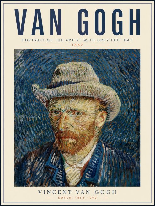Van Gogh Portrait of the Artist with Grey Felt Hat No6 - Plakát