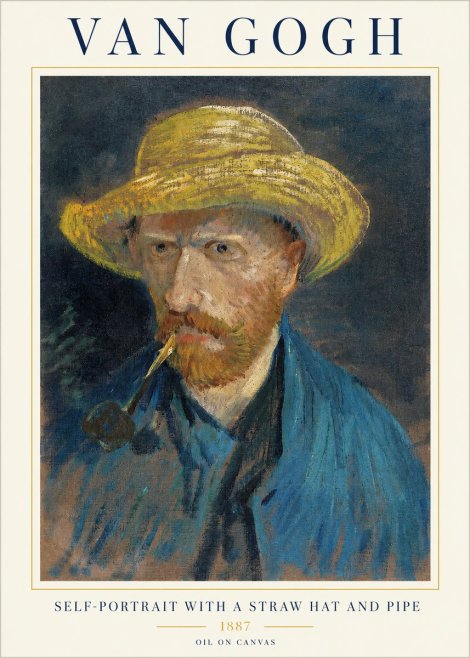 Van Gogh Self-portrait with a Straw Hat and Pipe No1 - Plakát