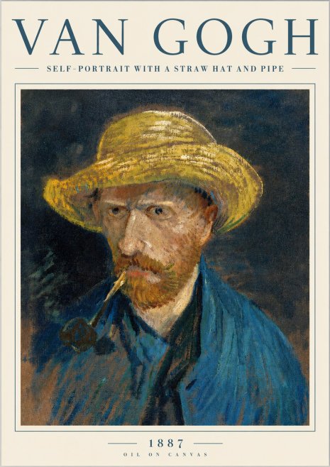 Van Gogh Self-portrait with a Straw Hat and Pipe No5 - Plakát