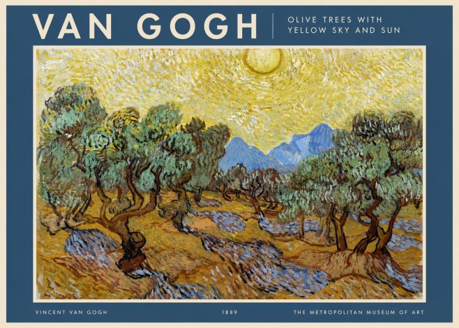 Van Gogh Olive Trees with Yellow Sky and Sun No2 - Plakát