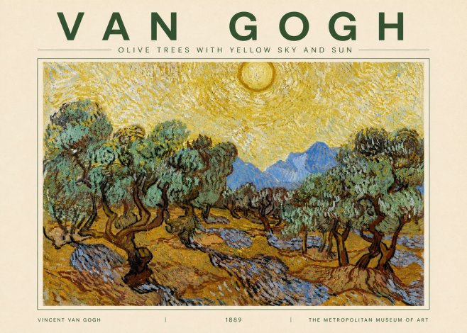 Van Gogh Olive Trees with Yellow Sky and Sun No4 - Plakát