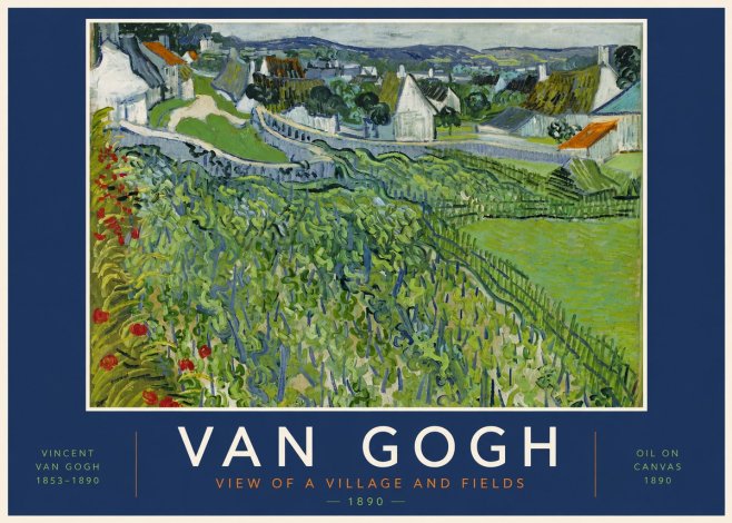 Van Gogh View of a Village and Fields No3 - Plakát