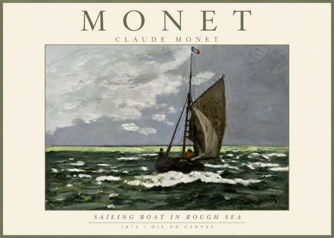 Monet Sailing Boat in Rough Sea No3 - Plakát