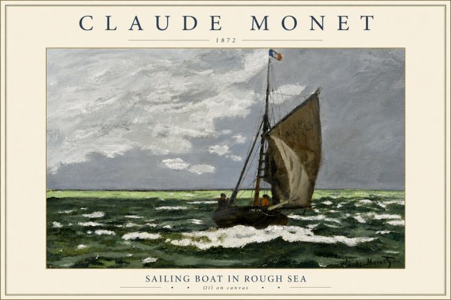 Monet Sailing Boat in Rough Sea No5 - Plakát