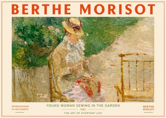 Berthe Morisot Young Woman Sewing in the Garden No4 - Plakát