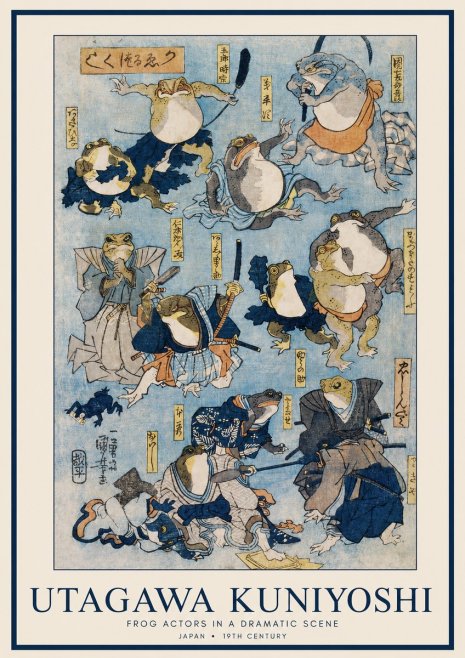 Utagawa Kuniyoshi Frog Actors in a Dramatic Scene No1 - Plakát