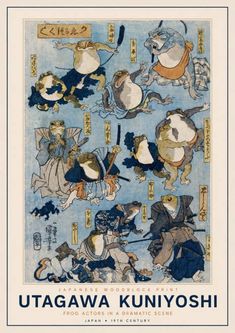 Utagawa Kuniyoshi Frog Actors in a Dramatic Scene No2 - Plakát