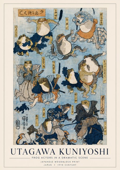 Utagawa Kuniyoshi Frog Actors in a Dramatic Scene No4 - Plakát