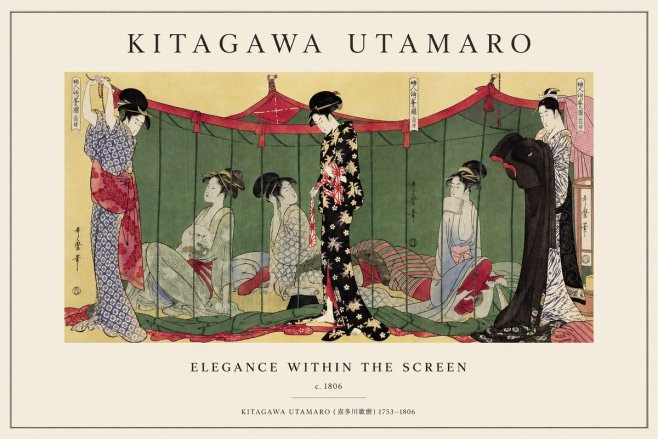 Kitagawa Utamaro Elegance Within the Screen No1 - Plakát
