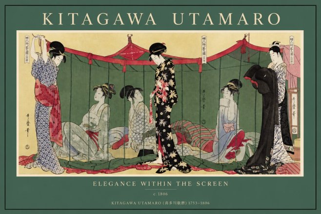 Kitagawa Utamaro Elegance Within the Screen No2 - Plakát