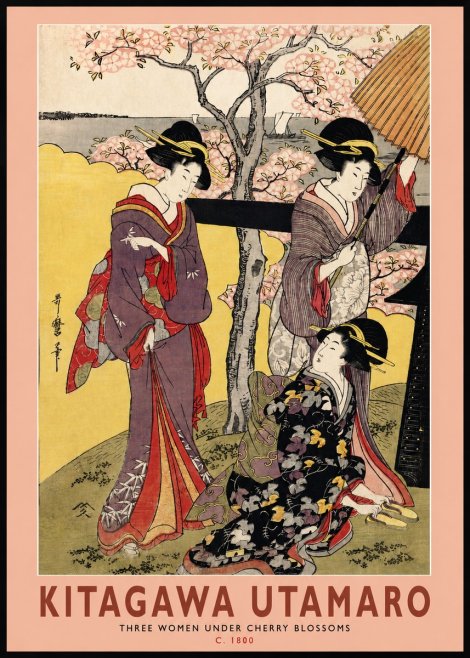 Kitagawa Utamaro Three Women Under Cherry Blossoms No2 - Plakát
