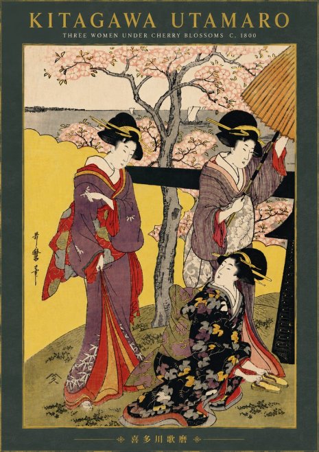 Kitagawa Utamaro Three Women Under Cherry Blossoms No6 - Plakát